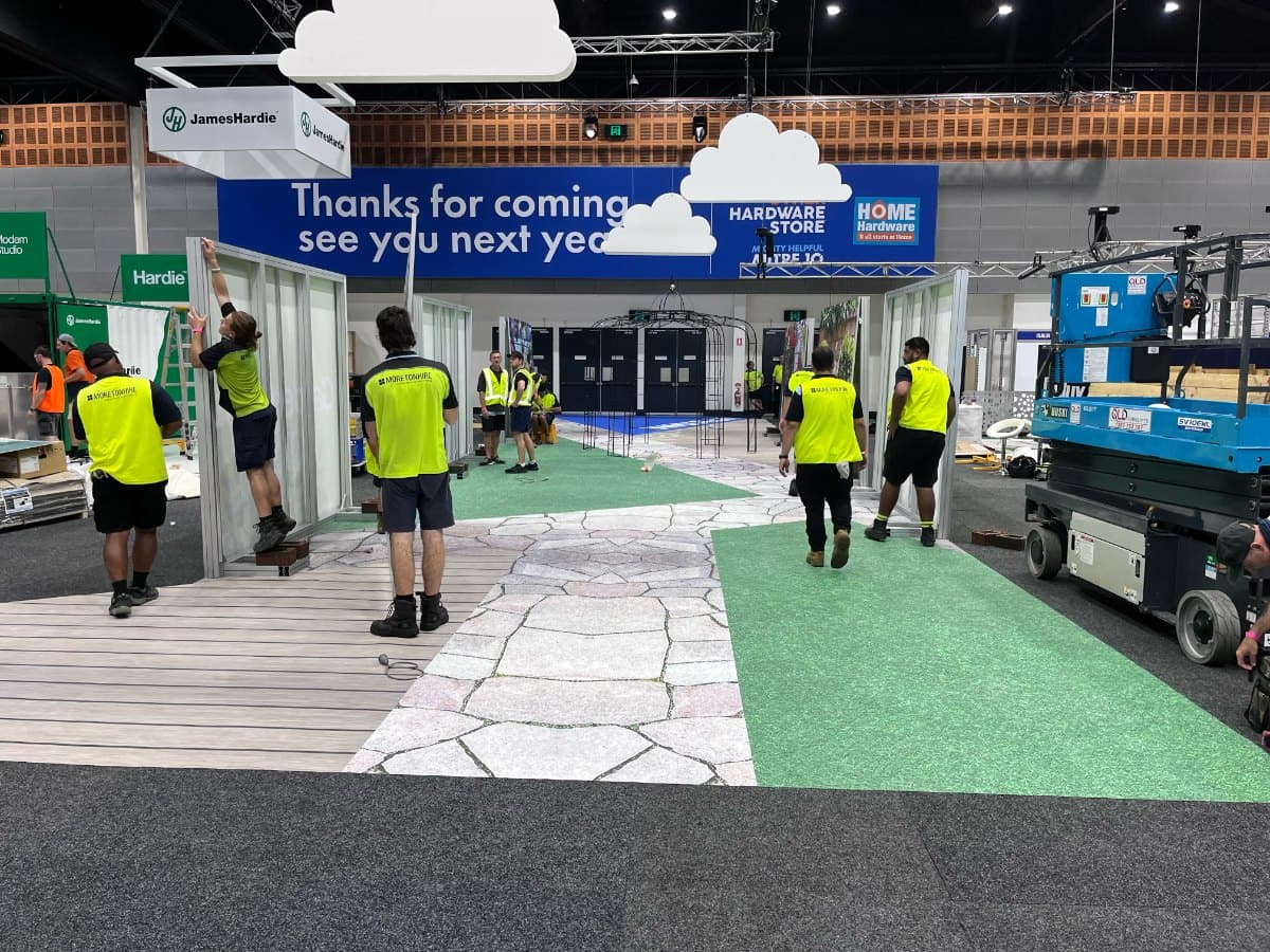 Exhibition hall with printed stands