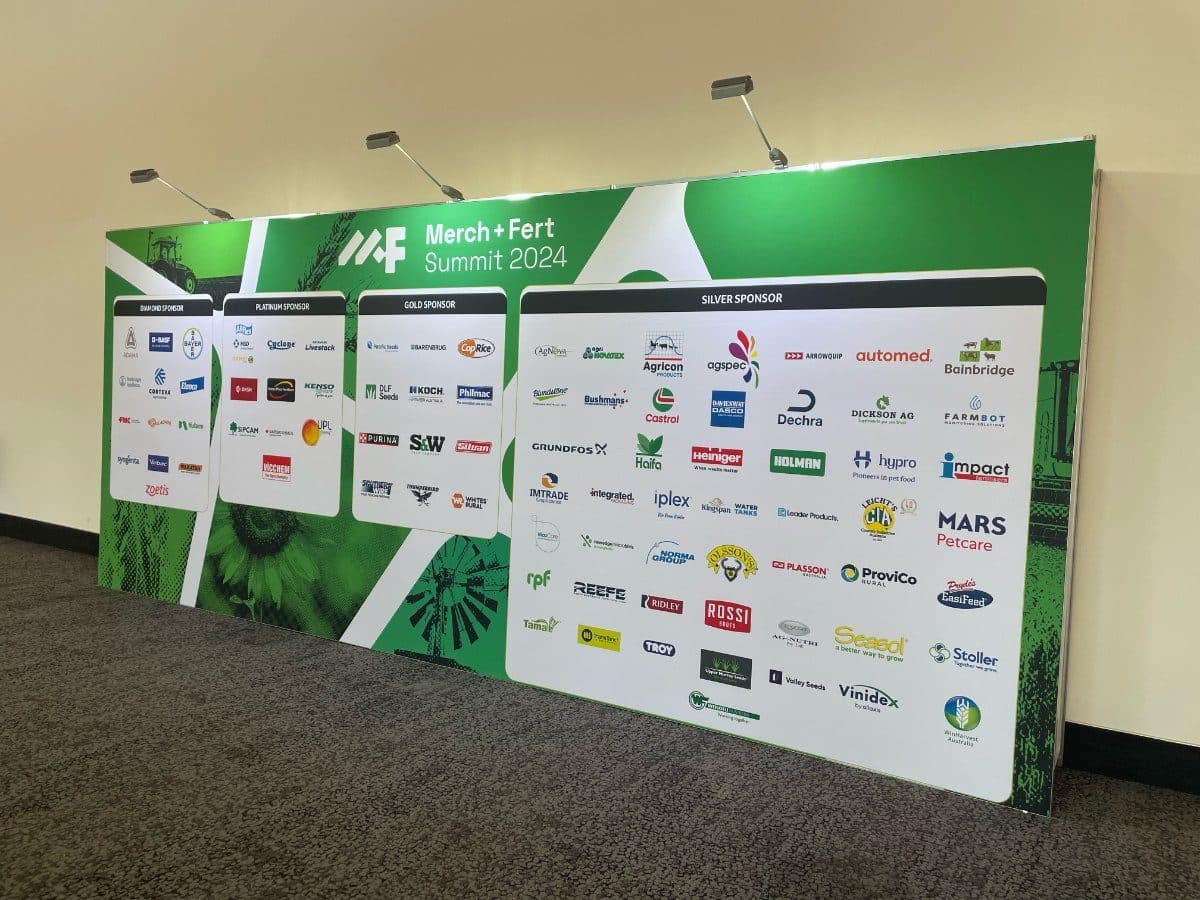 Sponsor logo media wall on a fabric frame
