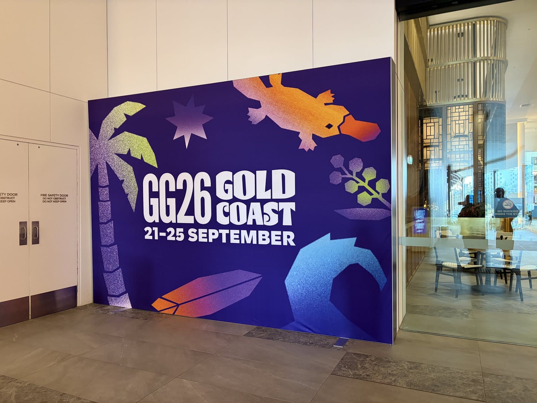 Freestanding fabric media wall with event branding