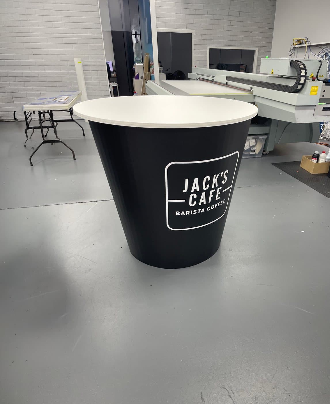 Printed recycled cardboard coffee cup, 1.2 m high
