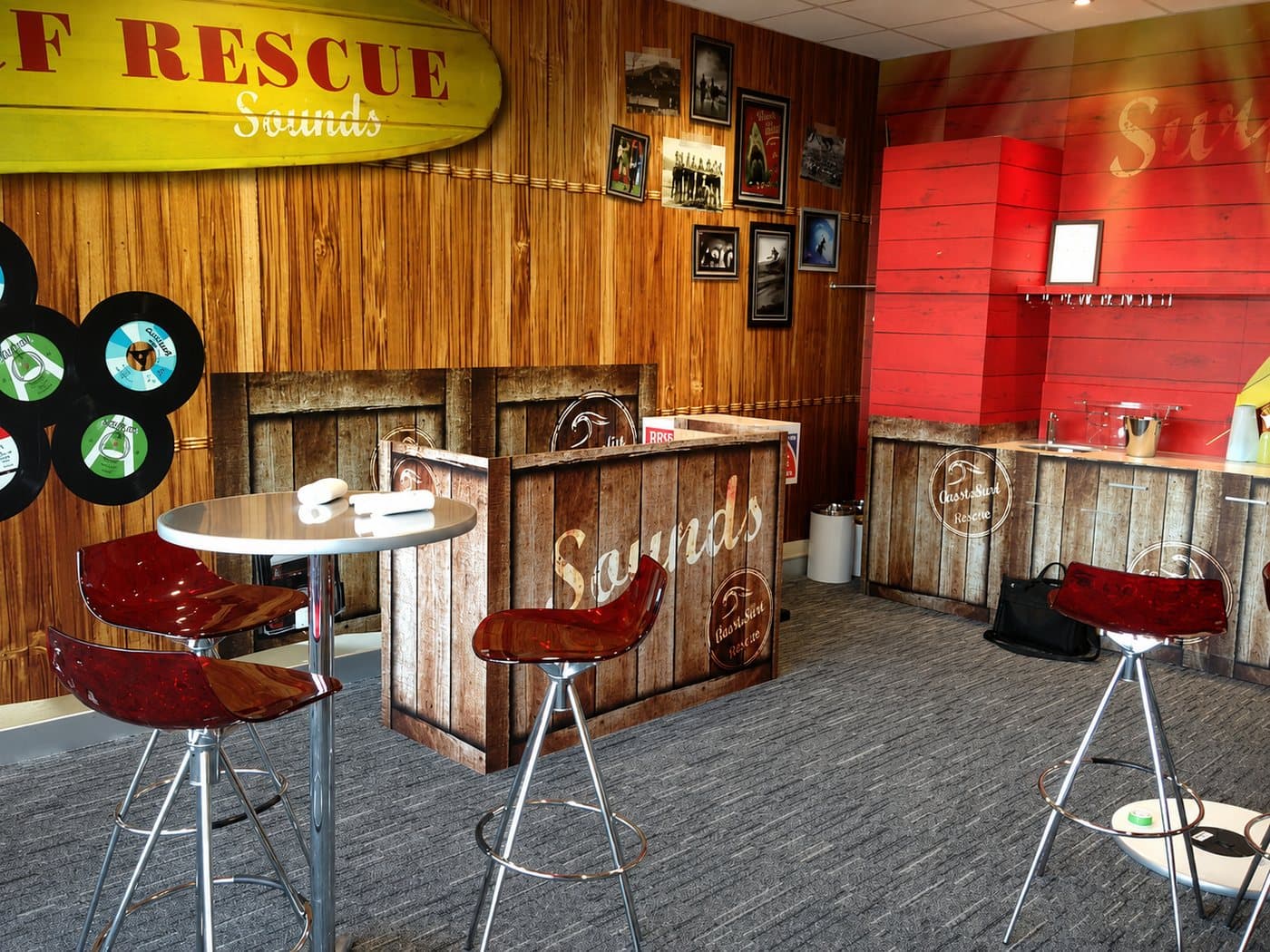 Printed vinyl graphics through a corporate box interior