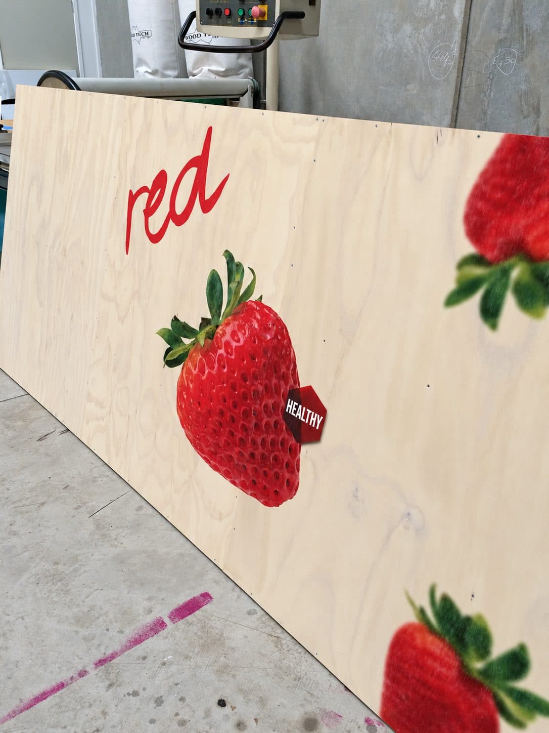 Strawberry graphic printed directly onto melamine board