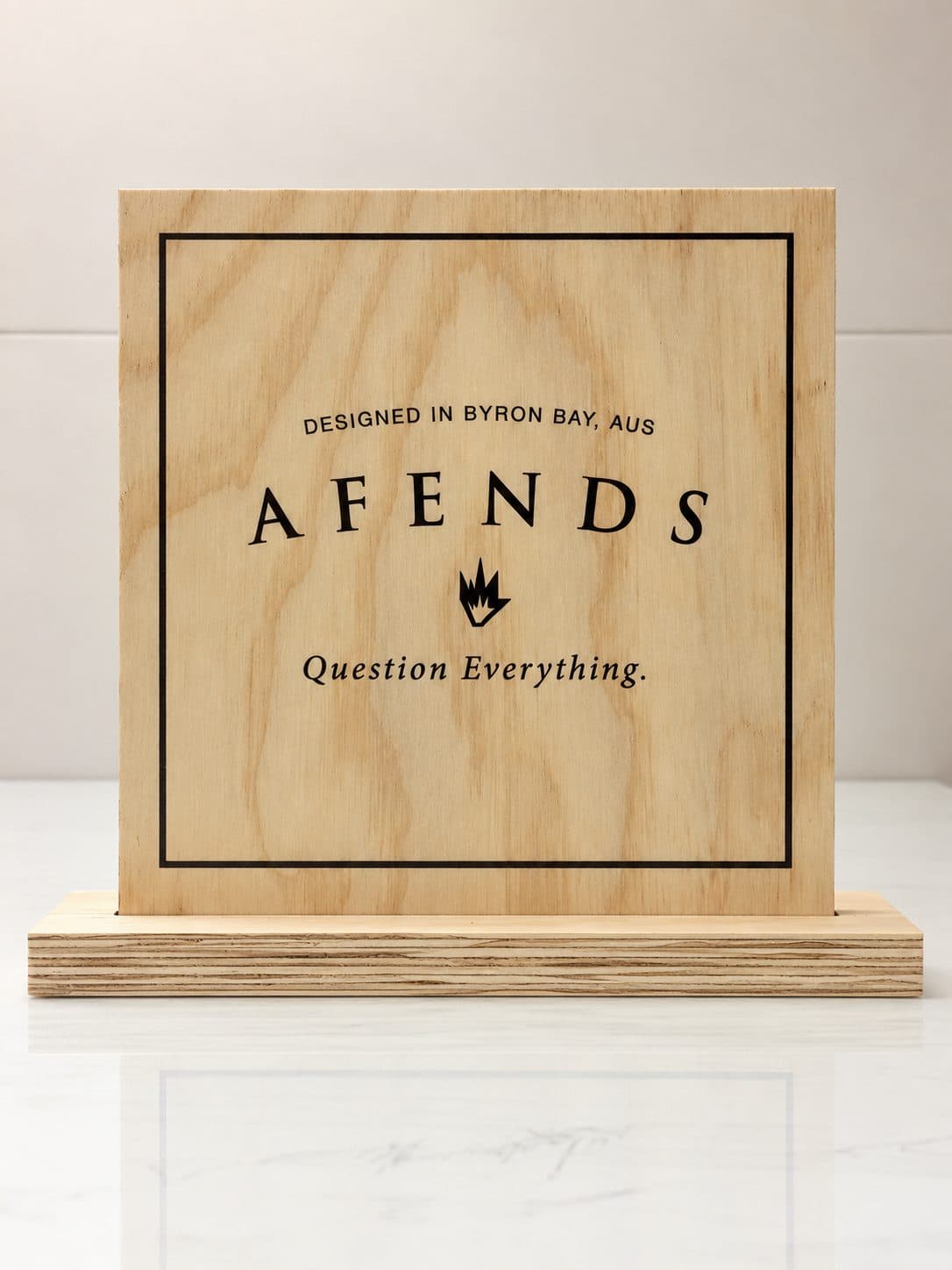 Branded sign printed directly onto plywood with the grain showing through