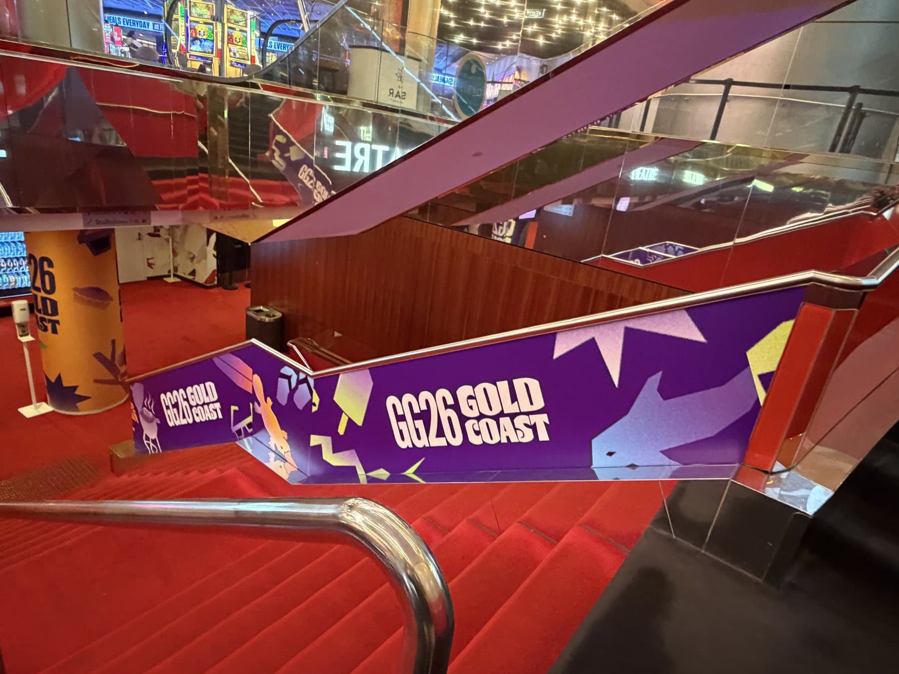 Printed wrap along a theatre stair balustrade