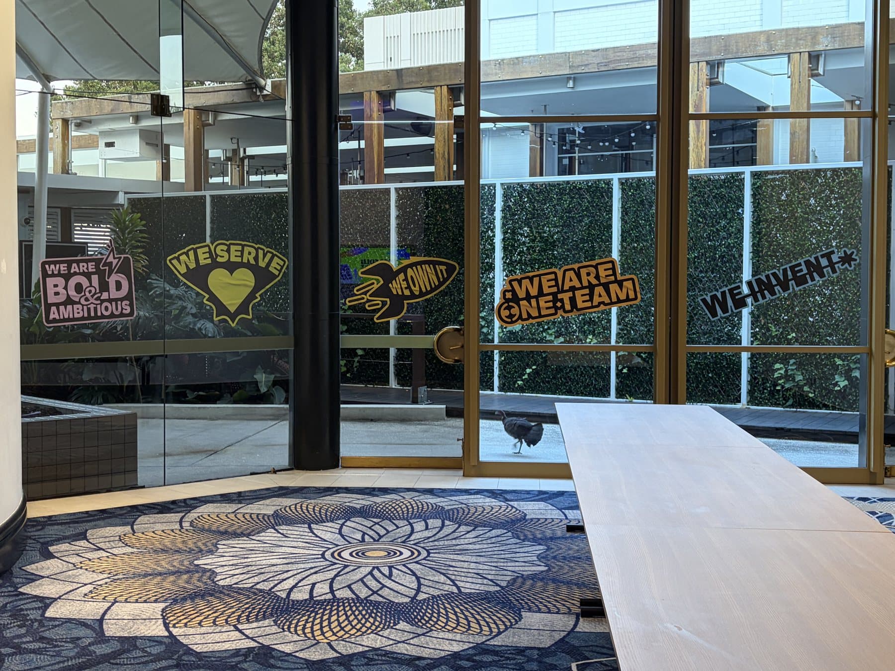 Cut stickers applied to conference venue windows